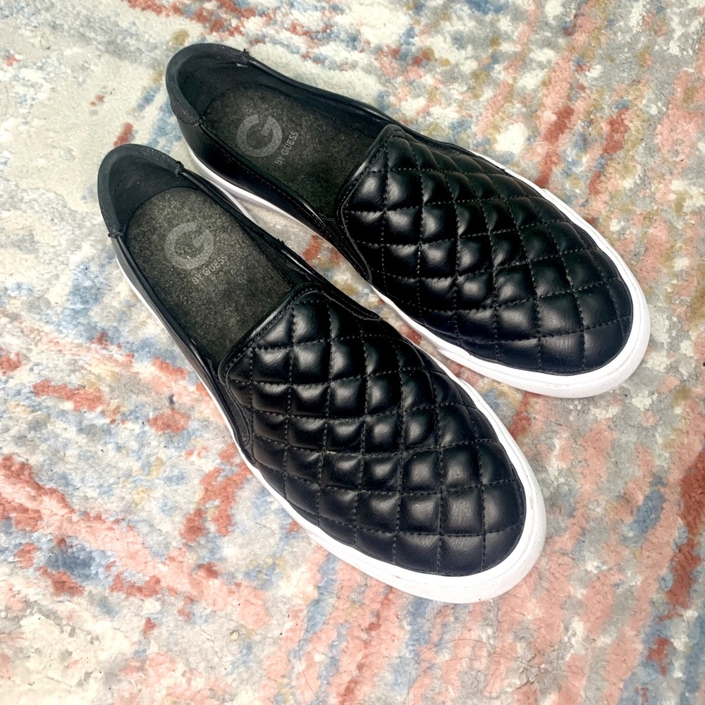 G by Guess Guess Black Quilted Leather Slip Ons WomenColor: Black Size: 9.5M